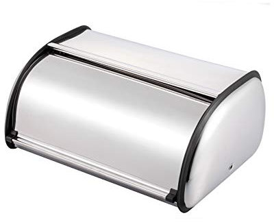 Bread Bin Roll Top Stainless Steel Silver Bread Loaf Canister Vintage Metal Bread Box Rolling Container Kitchen Home Food Storage (34x24x15cm)