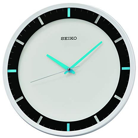 Seiko Mari Art Deco Wanduhr, 30,5 cm, Mattweiß