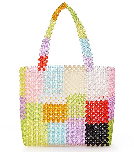 Grandxii Perlen-Tasche, Sommer-Strandtasche, Acryl-Handtaschen, handgefertigt, für Hochzeit, Party, Regenbogenfarben, bunt, bunt
