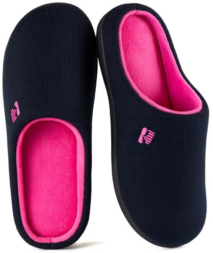 RockDove Women's Original Two-Tone Memory Foam Slipper, Size 7/8 UK Women, Dark Navy and Fuscia