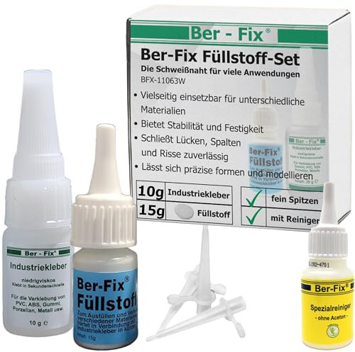 Ber-Fix Füllstoff Set S Schweißnaht Kleber aus Berlin aus 10g Industriekleber und 15g Granulat 2k Kleber extra stark Metall Kunststoff PVC ABS PLA + 3 Spitzen + Reiniger