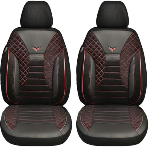 BREMER SITZBEZÜGE Maß Auto Schonbezüge kompatibel mit Mercedes Vito Viano W639 Fahrer & Beifahrer Set ab 2003-2014 / Auto Schonbezug Velour Kunstleder Set 2er Pack in Schwarz/Rote Naht (PS802)