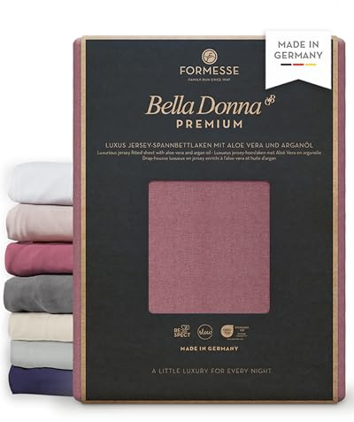 Bella Donna Premium feines Luxus-Jersey-Spannbettlaken: seidig&weich, glatt | FORMESSE Farbe Vintage Rose; 180x190-200x220cm, bis 30cm; 97% Baumwollzwirn, 3% Elastan; Aloe vera, Arganöl, merzerisiert