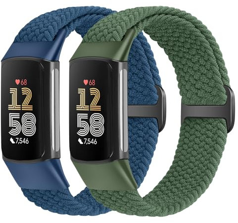 Yunshare Elastische Geflochtene Armband Nur Kompatibel mit Fitbit Charge 6/Fitbit Charge 5, Verstellbare Solo Loop Dehnbares Nylon Gewebe Ersatzarmbänder für Fitbit Charge 6/Charge 5 Damen Herren