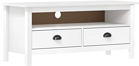 homiuse TV-Schrank Hill Range Weiß 110x40x47 cm Kiefer Massivholz Kommode Sideboard Lowboard Tv Board Tv Lowboard Fernsehtisch Tv Kommode Industrial MöBel Rustikalem Charme 2 Schubladen&1 Fach