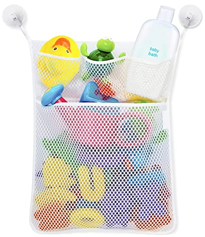 Chihutown 2 x Baby-Badespielzeug-Organizer mit 4 starken Saugnapfhaken, Mesh Design, Weiß, 34 x 45 cm, Badewannen-Spielzeugkorb