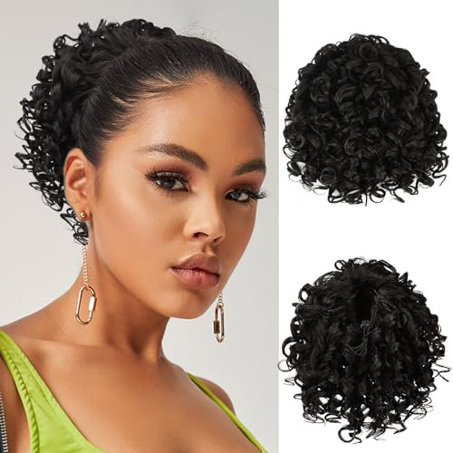 RUWISS Afro Kinky Pferdeschwanz Haarteil Haarverlängerung Locken mit Kordelzug Braun Kunsthaar Ponytail Extension für Damen Gewickelt Zopf Ponytail 15cm (6 Inch (Pack of 1), 2#)