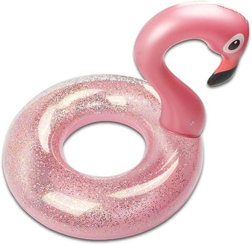 Aufblasbar Flamingo Schwimmring, Glitzer Rosa Schwimmring Luftmatratze Pool floaties, Pool Qufblasbar Ring, Erwachsene,Kinder für Poolparty Spielzeug (Rot-120)