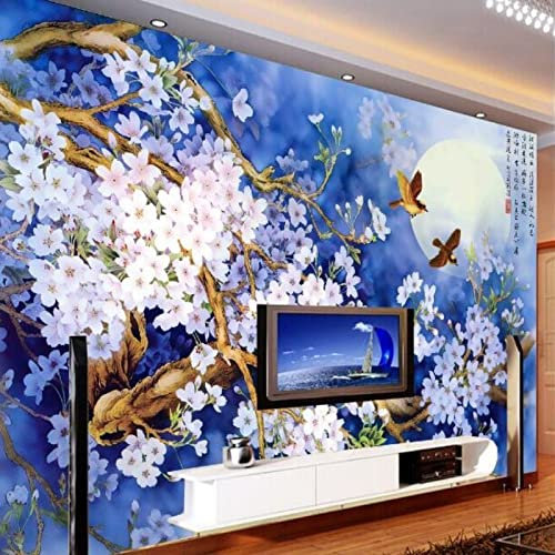 Murales Amovible Peinture Murale Papier peint moderne d'oiseau de prune de peintures murales stéréo 3D, 300 * 210cm pour Salon Chambre d'enfants restaurant Décoration Murale