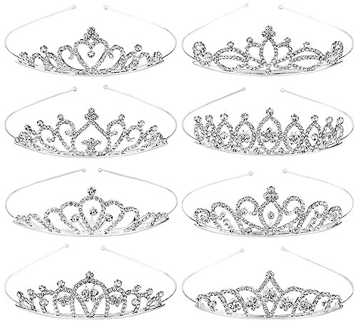 Cinaci 8 Stück Silber Metall Glitzer Strass Kronen-Stirnbänder Hochzeit Prom Geburtstagsparty Prinzessin Haar Tiaras Haarspangen Zubehör für Kinder, Mädchen, Teenager, Frauen und Bräute