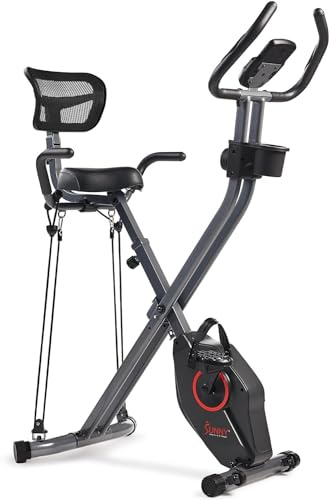 Sunny Health & Fitness X-Bike Smart Pieghevole per Allenamento a Casa | App SunnyFit, Mesh Back Support, Portata 135 kg, Basso Impatto Cardio, Regolabile Imbottito Sedile