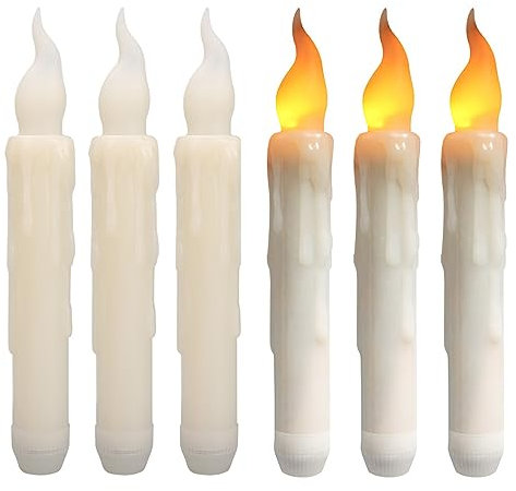 NAKIHOUSE LED Taper Candle Lights Pack of 6 Warm Yellow Flameless Battery Operated Window Candles for Halloween Christmas Wedding Birthday Churches Party Decorations