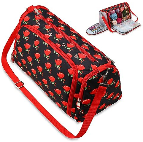 JOZEA Borsa per lavoro a maglia per uncinetto, organizer portatile con scomparti singoli per trasportare progetti incompiuti