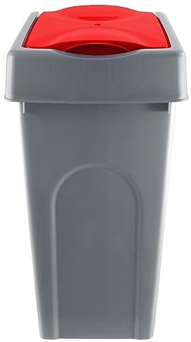 Muddy Hands 50 Litre Large Plastic Bin with Lift Top Lid Home Kitchen Rubbish Waste Recycling Dustbin (Red)