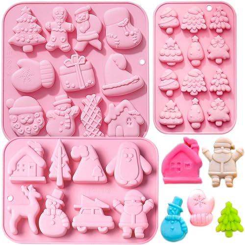 Silikon-Backform für Weihnachten, Weihnachtsbaum, Feiertage, Seife, Süßigkeiten, für Schokolade, Gelee, Schneemann, Lebkuchen, Schneeflocken, Socken, Glocken, Weihnachtsmann, Backform (Weihnachten,