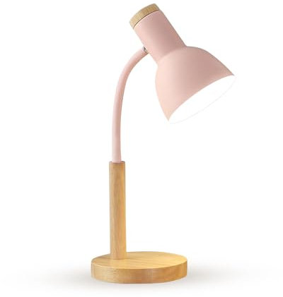 OKSANO Schreibtischlampe, LED Leselampe im Klassichen Holz Design,E27 Socket,Verstellbarem Arm, Kinder Tischlampe für Schlafzimmer,Wohnzimmer (Rosa)