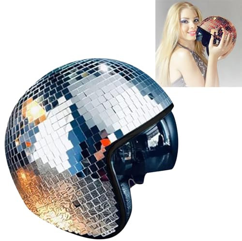Discokugel Hüte, Disco Dekor Helme Mit Einziehbarem Visier, 2024 New Discokugel-Hüte Disco-Helm, Glitzer Spiegel Glas Discokugel Hut Helm Für Damen Herren Dj Club Bühne Bar Party Hochzeit (Silver)