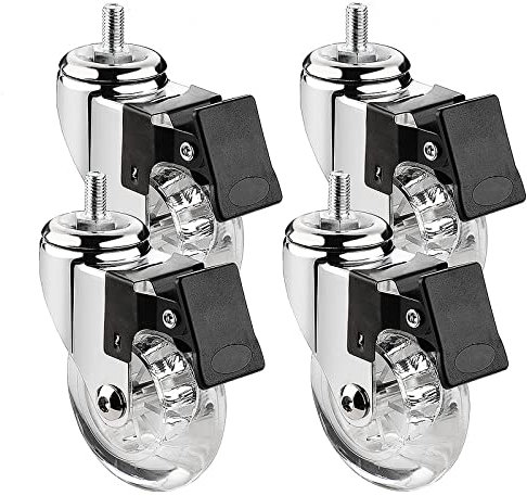 ASHILD EIN Satz von 4 Lenkrollen für Möbel, Ø 75 mm, mit Gewindestiften M8 x 15, M10 x 15 und Kugellagern, transparente Gummi-Lenkrollen, Transportrollen (Größe: 3 Zoll-M8 x 15 mm, Farbe: 4 B).