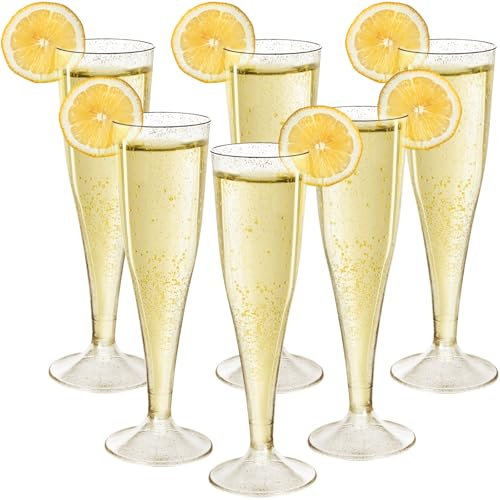 Mispudin Sektgläser Plastik Gold Glitzer, 30 Stück Sektgläser Kunststoff Mehrweg Hochwertig, 130ml Champagner Gläser Party für Hochzeiten, Gartenfeste, Geburtstage, Picknicks, Silvester