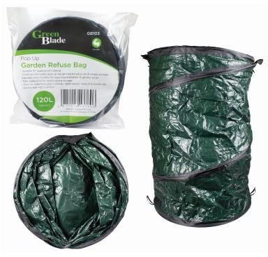 Green Blade Green 120L Pop-Up Garden Waste Bag - Extra Large Reusable Gardening Rubbish Refuse Grass Leaf Soil Compost Bin Bags Sacks