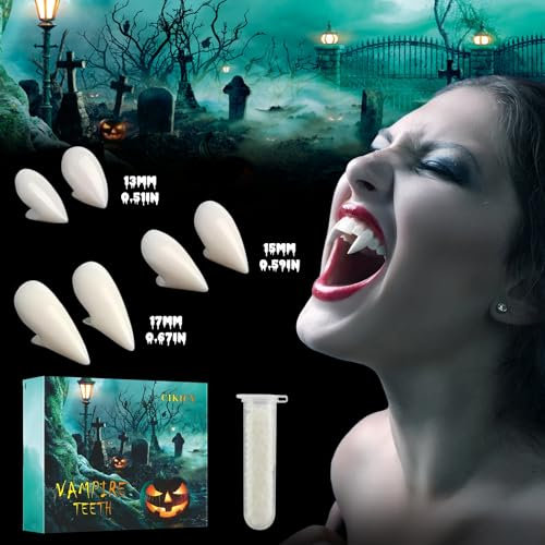 Vampir Zähne Halloween Vampir Kostüm Accessoires, VampirzäHne Erwachsene Kinder Fangs Vampire Teeth Halloween Party Cosplay Prop Geschenke, Vampirgebiss Halloween Deko Werwolf Zahnersatz 13-15-17mm