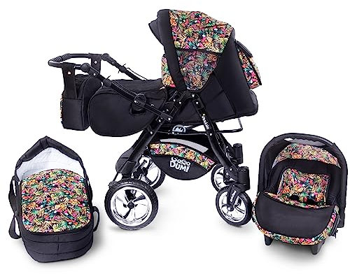 GaGaDumi Urbano Kinderwagen 3 in 1 Komplettset Mit Autositz - TÜV-Geprüfter Kombikinderwagen Mit Voll-Gummireifen - Grau/Eulenmuster