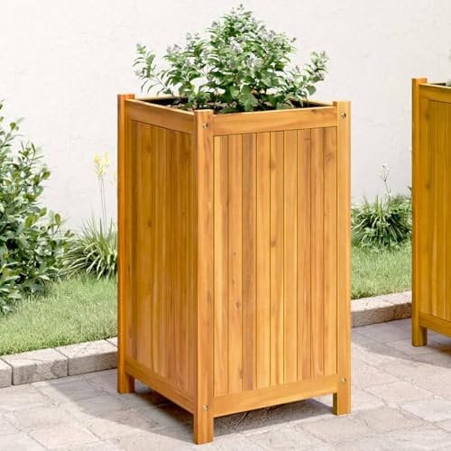 qohoio Jardinière avec Doublure 42x42x75 cm Bois Massif d'acacia Jardiniere sur Pieds,Bac avec Treillis,Jardiniere Terrasse