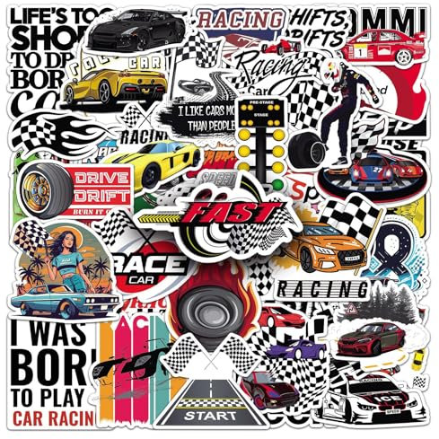 50 Stück Rennwettbewerb Aufkleber Pack Racing Game Sticker Set wasserdichte Vinyl Sticker für Laptop Kinder Autos Motorrad Fahrrad Skateboard Gepäck Koffer Computer Aufkleber Graffiti Decal