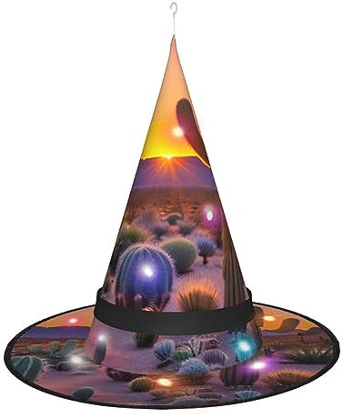JIPOFD Kaktus-Wüste, Sonnenuntergänge, Hexenhüte für Damen, für Halloween, Party, Maskerade, Cosplay, Kostüm, Zubehör und den täglichen Urlaub