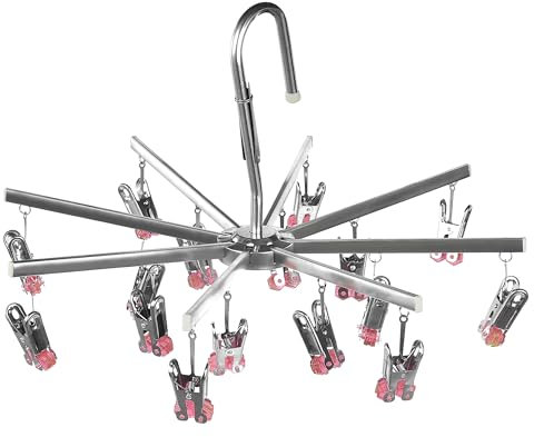 Qinglele Stendibiancheria con 16 mollette per biancheria intima, pieghevole, colore: rosso