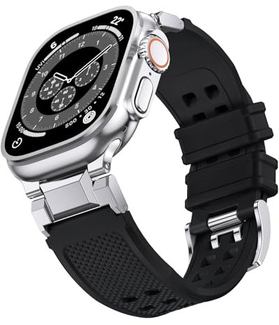 NotoCity für Apple Watch Ultra 2/Ultra Armband 49mm, für Series 10/9/8/7/6/5/4/SE/SE2 46mm 45mm 44mm, Silikon für iWatch Series 3/2/1 42mm (Schwarz) - Damen und Herren