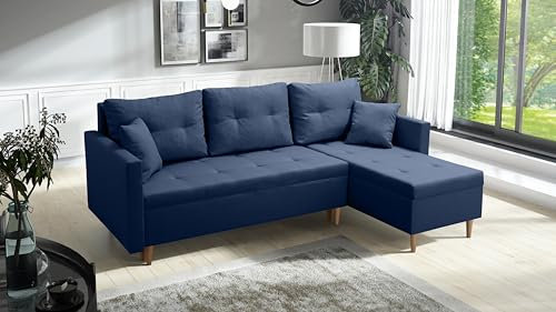 DMSM Dunkelblau Skandinavisches Klappbares Ecksofa Mit Schlaffunktion Scandik Pik 2X Staufach