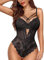 HOTSO Body Damen Sexy Spitze Unterwäsche, Einteiliger Body Dessous Babydoll One Piece Outfit Snap Crotch Frau Ehegatte Flitterwochen Hochzeitsnacht Party Täglich (Schwarz, L-XL)
