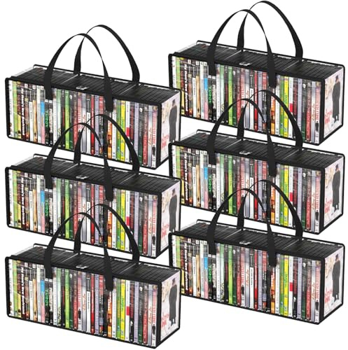 Lifewit DVD Storage Cases, Clear PVC Organizer with Handles, 6 Pcs | Clear PVC with zipper & handles. Holds 210 DVDs (35 each). For Blu-ray, games, albums, books. Stackable, space-saving.