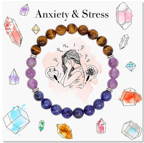 Natürlicher Kristall Heilsteine Armband Perlenarmband Damen Herren 8mm Natürliche Edelstein Armband Crystal Heilsteine Stretch Armband mit Heilkarte Anxiety & Stress Glücksbringer Schmuck Geschenk