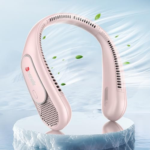 Dnenellr Neck Fan, 2025 Bladeless Wearable Fan, 360° Cooling, USB Rechargeable, 3 Speeds, Hands-Free Portable Personal Fan for Women, Men, Kids, Travel, Sports, Outdoors, and Summer Gifts, Pink