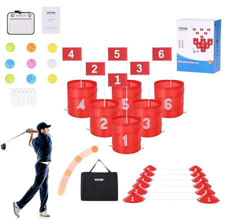 VEVOR Golfspiel Set, 6-Loch-Golfplatz, Übungsspiele für Golf im Eimer, Golf-Chipping-Spiel für den Außenbereich, tragbares Outdoor-Golfspiel, Ideal für Rasen, Hof, Camping, Park, Strand
