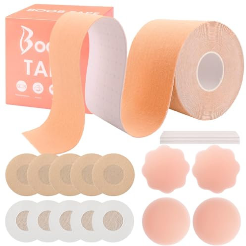 Boob Tape, Brust Tape, 21pcs Body Tape Wasserdichten und Unsichtbaren Brust Tape für Grosse Brüste Klebe Bh Push Up, Premium Nippelpads, Trans Tape Boobietape für Kleider Silikon Brüste Brustband