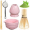 BAIFULAI Ensemble à thé matcha 5 pièces en céramique, fouet japonais, bol à matcha, porte-fouet, passoire, accessoires japonais pour matcha cérémonie (rose)