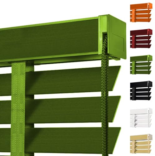 Holz Jalousie nach Maß, 50cm 60cm 70cm 90cm 100cm 120cm 150cm 170cm 195cm Horizontal Holzjalousie für Fenster und Türen, Sonnenschutz Jalousien(Green)