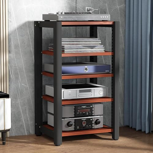 MegLob AV Media Stand, Modern AV Media Shelf Storage Cabinet, Stereo Audio Component Rack, Game Console Server Racks, Audio-Video Media Stand for DVD Players/Cable Boxes,Walnut 5 Tiers
