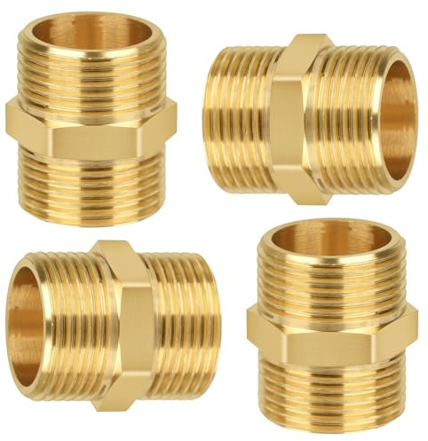 SKJJM 4 Stück Doppelnippel G1Zoll (Ø 32.5mm) Messing Außengewinde, Doppelnippel Sechskant G1 AG/AG, Robust und Rostfrei, Messing Gewindefitting Fittings für Trinkwasser Geeignet, Wasserrohr