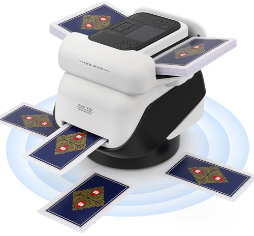 Strixorn Automatischer Kartenmischer und Austeiler, 2 in 1 Kartenmischmaschine, 360° Drehung für 2-8 Spieler, Wiederaufladbar, Leise Elektrischer Kartenmischer für Poker, Blackjack, Texas Holdem
