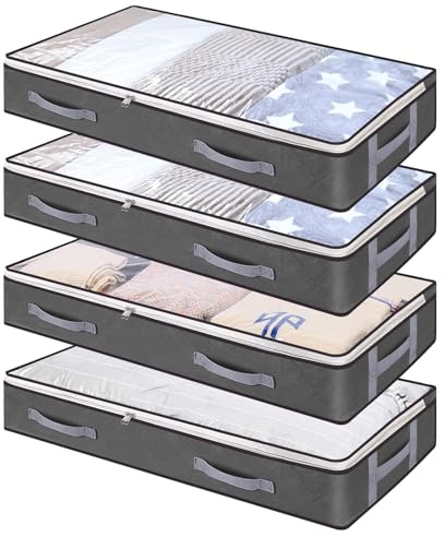 Woobroo 4-Piece Under-Bed Storage Set - 75L Large Capacity with Handles, Dual Zippers, and Transparent Lid for Blankets, Clothes, and Duvets