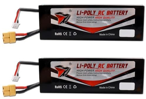 MXJFYY 2 Stück LiPo-RC-Akku, 7,4 V, 5200 mAh, 20 C, Hartschalenkoffer mit XT60-Stecker, Ersatzakku, kompatibel mit RC-Auto, LKW, Helikopter, Flugzeug, Rock Crawler, Flugzeug, Hubschrauber, LKW, Boot
