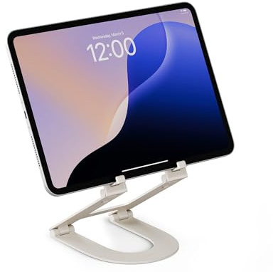 Twelve South Curve Mini, Foldable, Adjustable Tablet Stand for Desk, Dune | Raises iPad up to 6 Inches for Eye-Level Viewing, Multi-Angle Hinge, Anti-Slip Silicone Pads, Folds Flat, Travel Sleeve