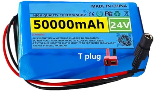 Batterie pour Vélo Électrique 24V 50Ah Batterie pour Scooter Électrique 6S2P avec Chargeur 25.2V 2A pour Moteurs de Vélo Électriques de 100W 200W 300W 500W T Plug,24V 50Ah