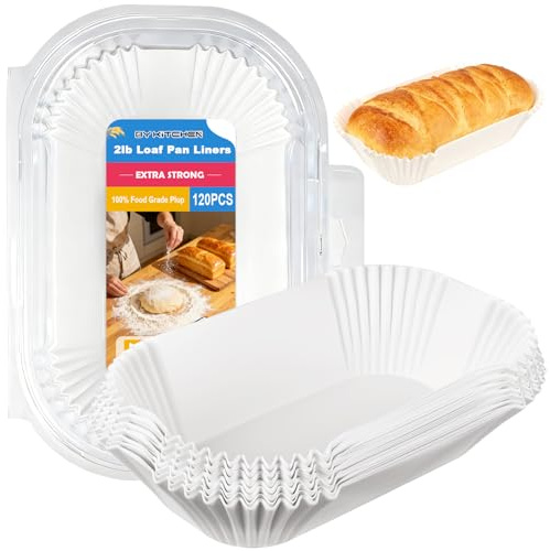 BYKITCHEN 120Pcs 2LB Loaf Tin Liners for Bread Tins, Non-Stick Cake Liners | Greasproof Paper, Disposable Baking Paper for Bread, Banana Loaf ,Cake Tin Liners for Air Fryer, Microwaves, Oven