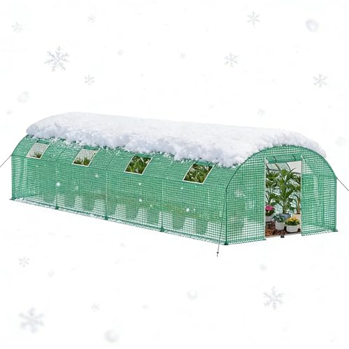 PEILU 24㎡ Frostschutz Gartengewächshäuser aus Stahl Rahmen 3x8x2m HDPE Foliengewächshaus mit 8 Insektenschutzgitter Fenster & Tür Begehbares Gewächshaus Garten Überwinterungszelt für Pflanzen