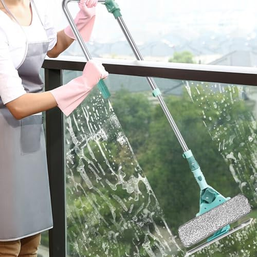 Pulitore per finestre, asta telescopica a forma di U per grattacielo, estrattore per finestre esterne, set di pulizia per vetri – pulizia senza strisce per finestre e